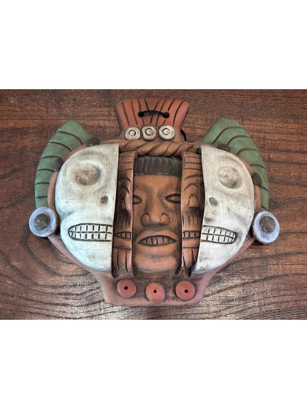 Aztec Three Ages of Man Clay Mask, Mayan Pottery Art, Terracotta Wall Decor